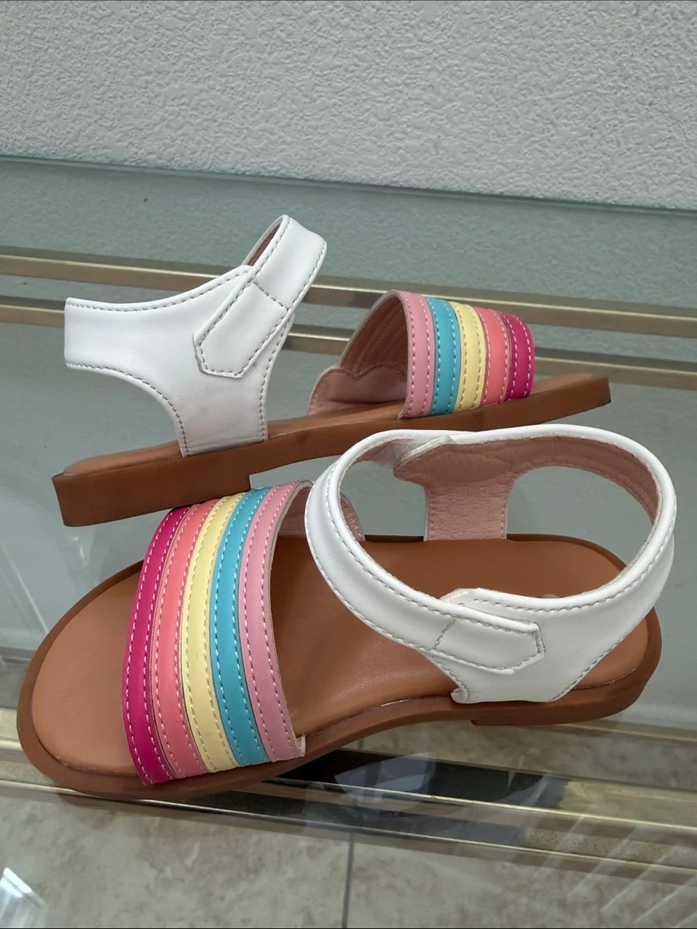 Girls' White Rainbow Strap Sandals - Kids